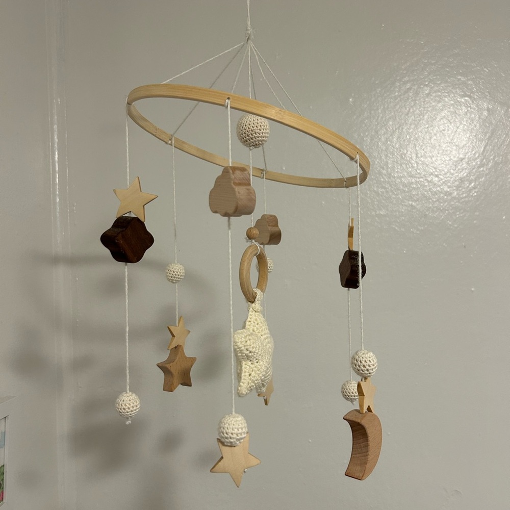 Wooden Star and Moon Baby Mobile